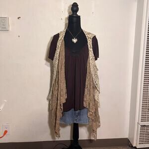 2014 boho indie sleaze Lady Noiz white and beige crochet and lace cardigan